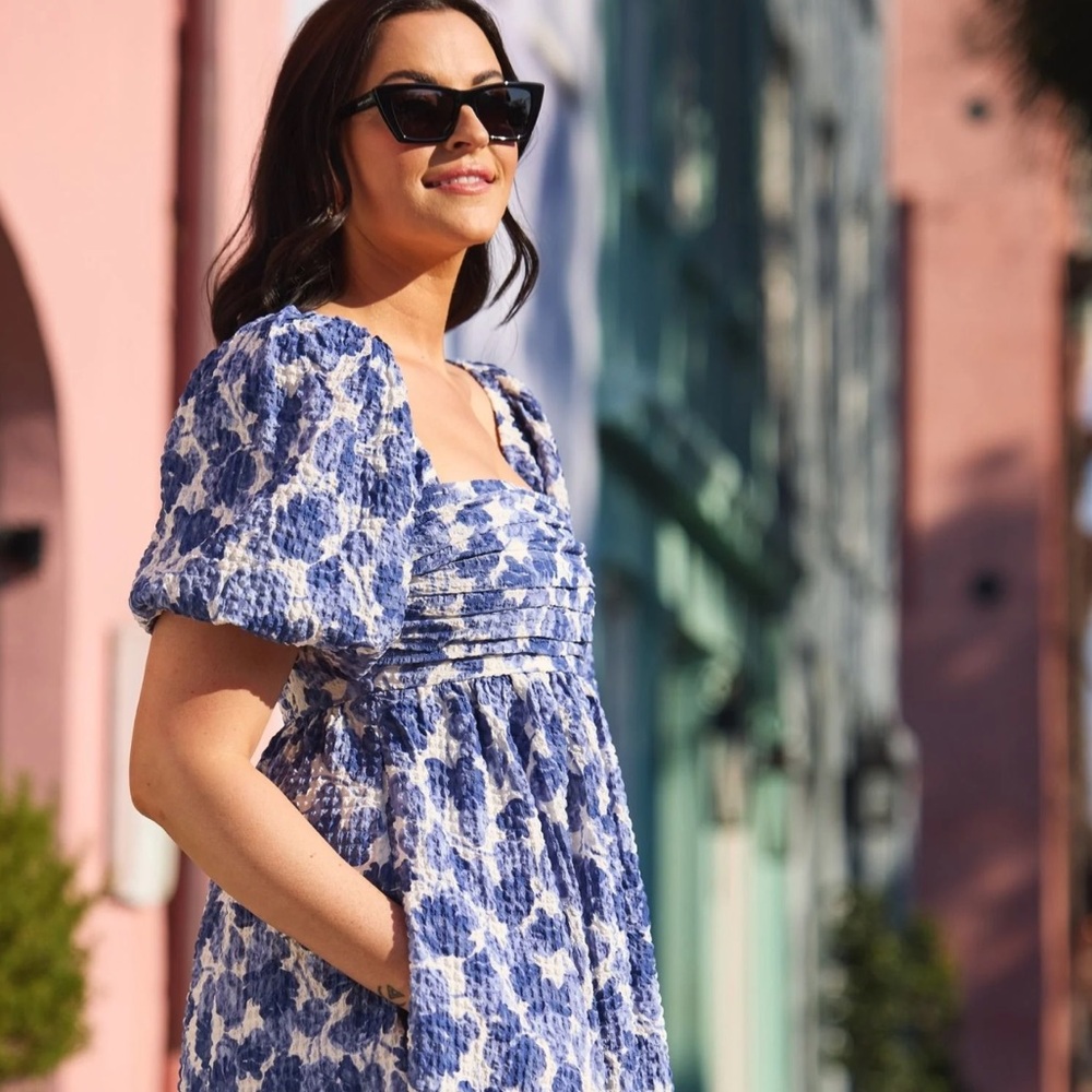 Abercrombie & Fitch Blue Floral Puff-Sleeve Dress - Picture 2 of 5